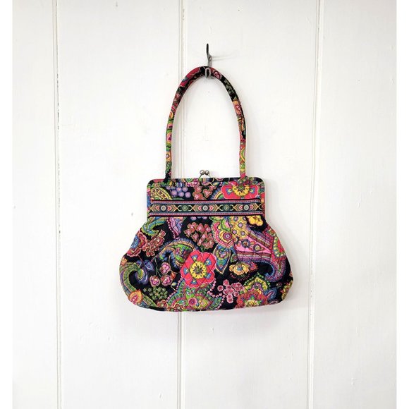 Vera Bradley Paisley Floral Kiss Lock Purse Shoulder Bag Symphony in Hue Retired - Picture 5 of 8